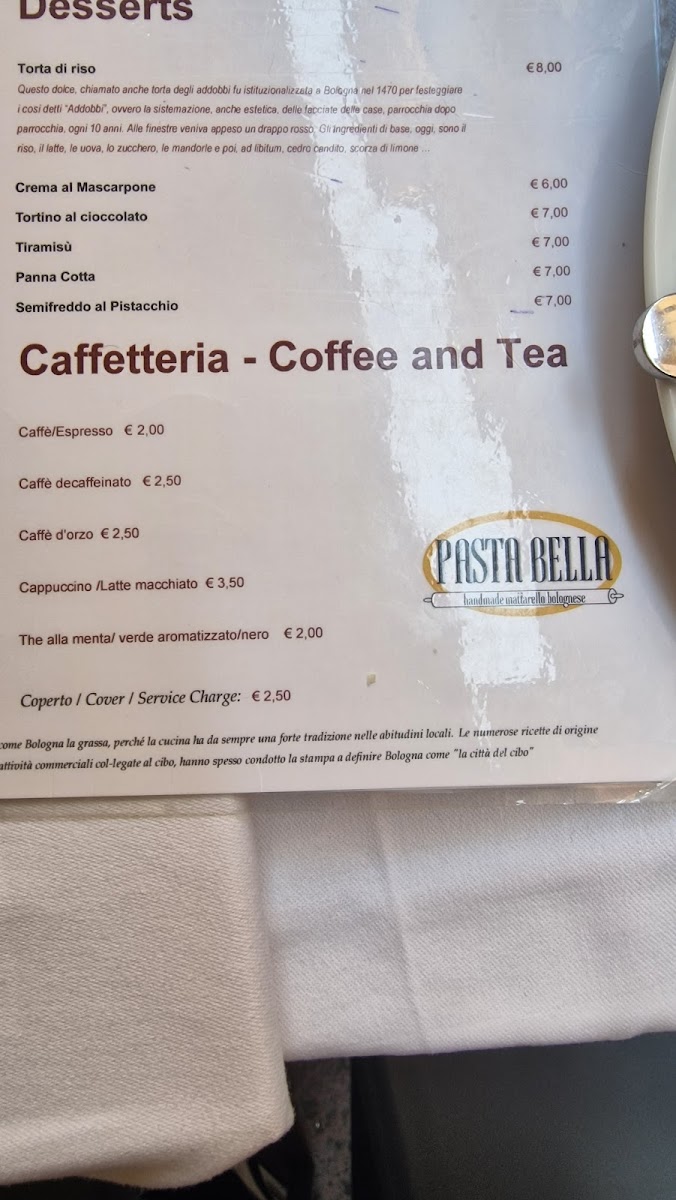 Trattoria e Bottega PASTA BELLA Menu - Image 4